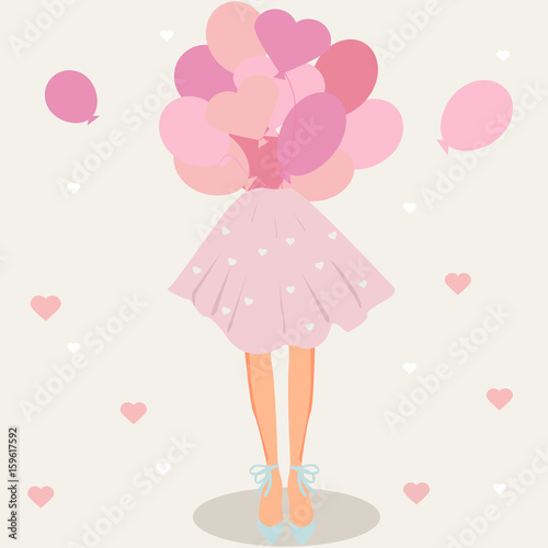 Cute curly girl with balloons,
