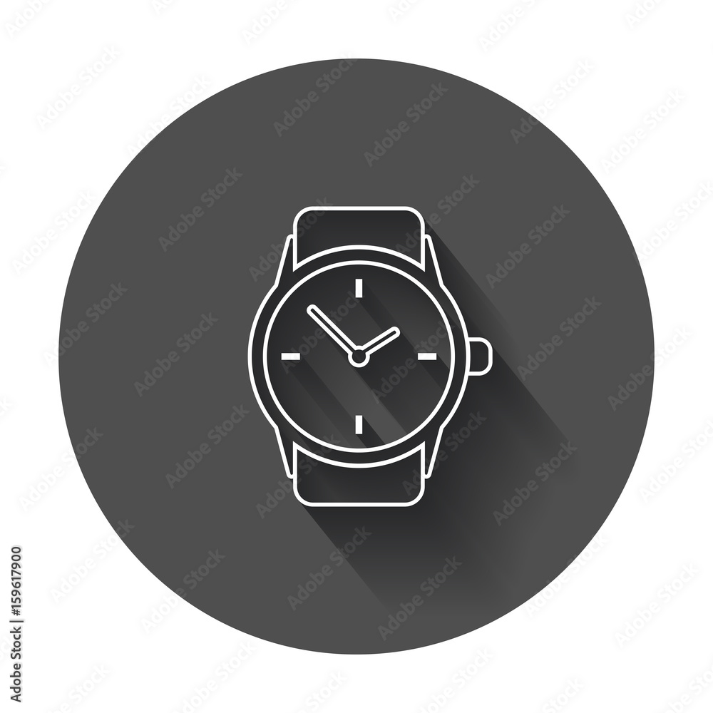 Watch vector icon in line style. Clock flat illustration with long shadow. Watch vector icon in line style. Clock flat illustration with long shadow.