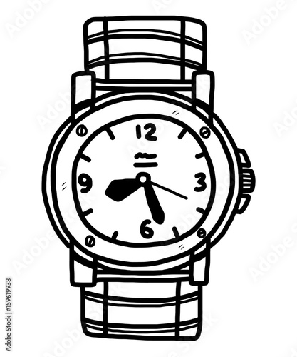 hand watch / cartoon vector and illustration, black and white, hand drawn, sketch style, isolated on white background.