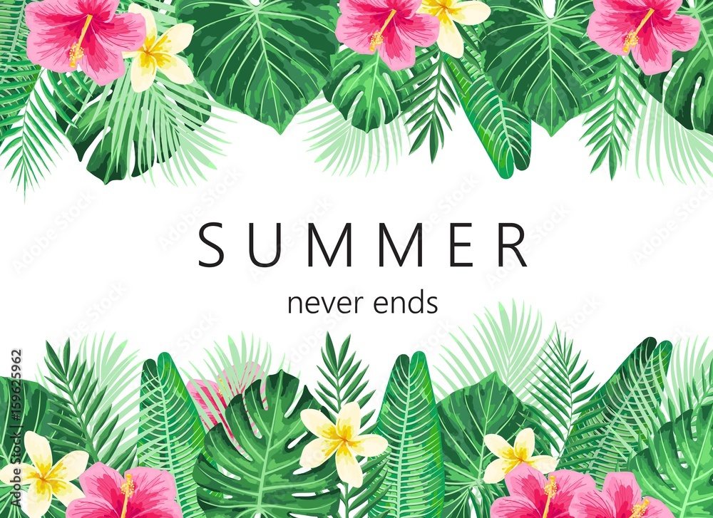 Summer exotic and tropic background design. - obrazy, fototapety, plakaty 