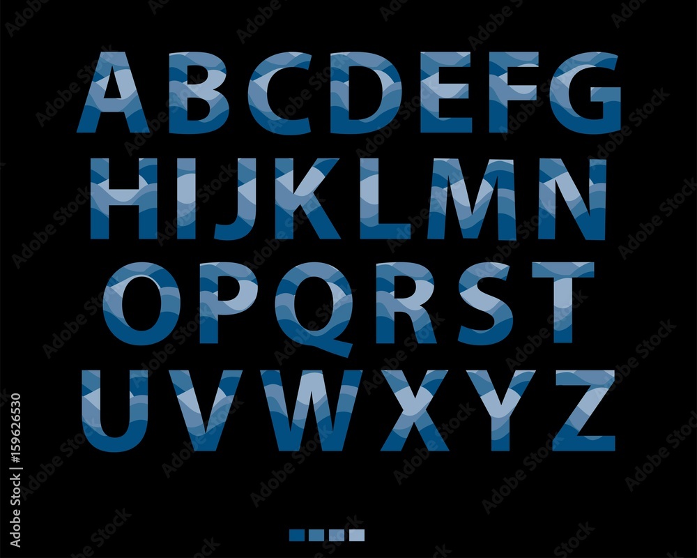 Vector of stylized blue font and alphabet