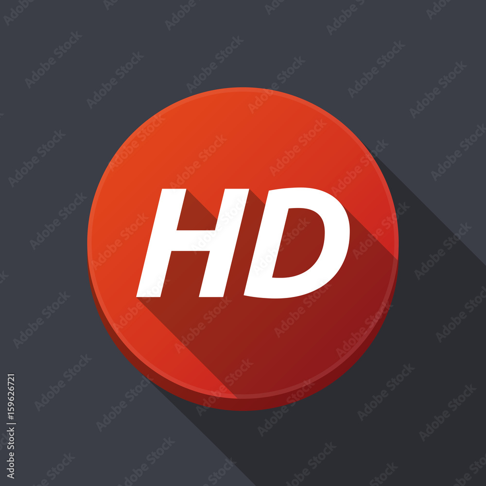 Long shadow round buttonwith the text HD Long shadow round buttonwith the text HD