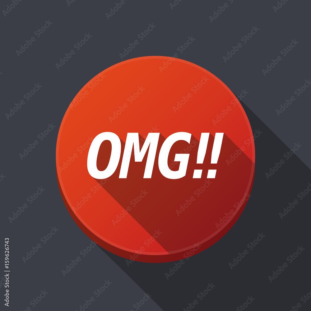 Long shadow round buttonwith the text OMG!! Long shadow round buttonwith the text OMG!!