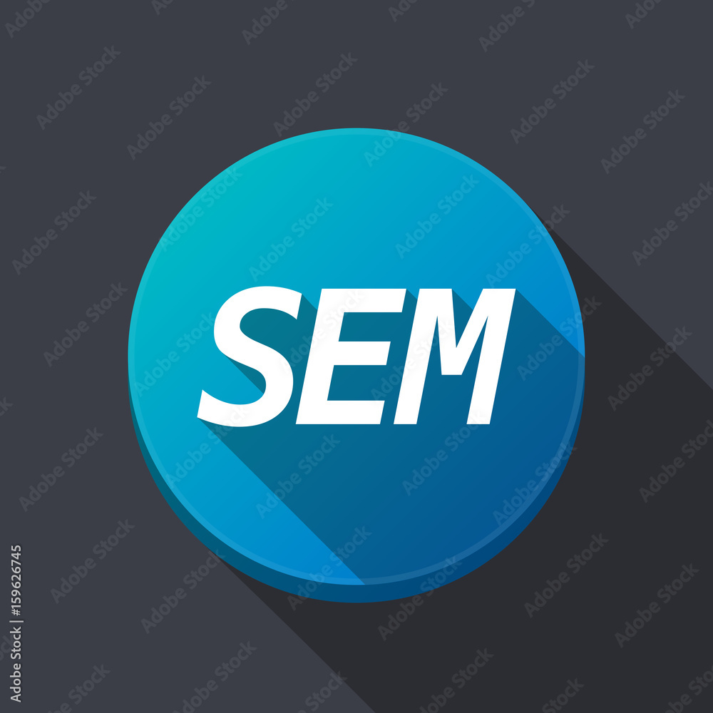 Long shadow round buttonwith the text SEM Long shadow round buttonwith the text SEM