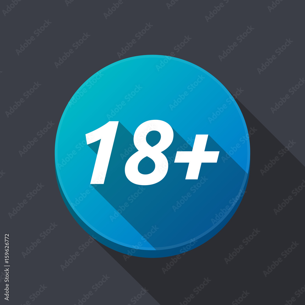 Long shadow round buttonwith the text 18+ Long shadow round buttonwith the text 18+