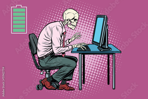 Skeleton worker working on computer
