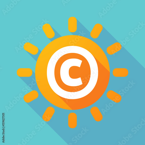 Long shadow Sun with    the  copyright sign