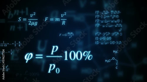 Animation of typing formulas of chemistry in abstract digital space. photo