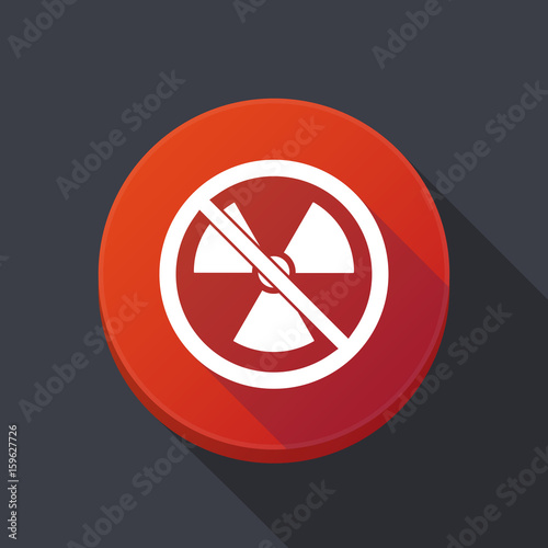 Long shadow button with  a radioactivity sign  in a not allowed signal