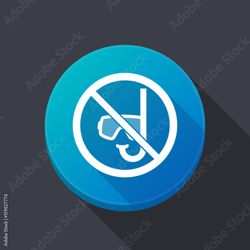 Long shadow button with  a diving glasses and a snorkel  in a not allowed signal