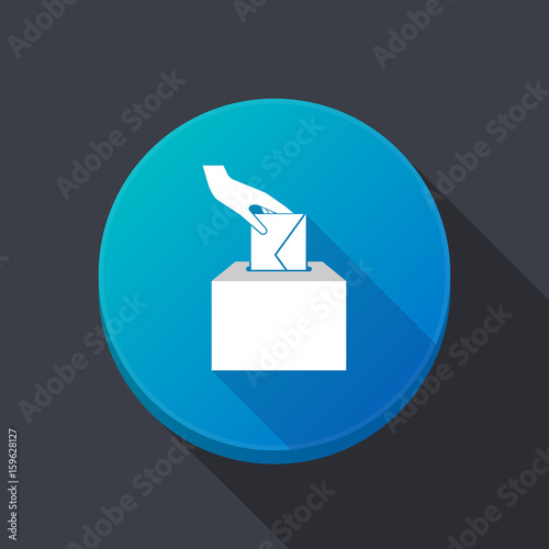 Long shadow button with  a hand inserting an envelope in a ballot box