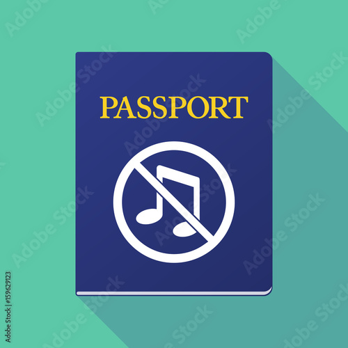 Long shadow passport with  a musical note  in a not allowed signal