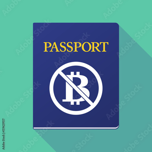 Long shadow passport with  a bitcoin sign  in a not allowed signal