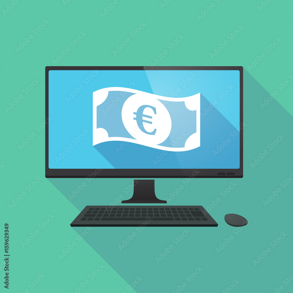 Long shadow computer with an euro bank note Long shadow computer with an euro bank note
