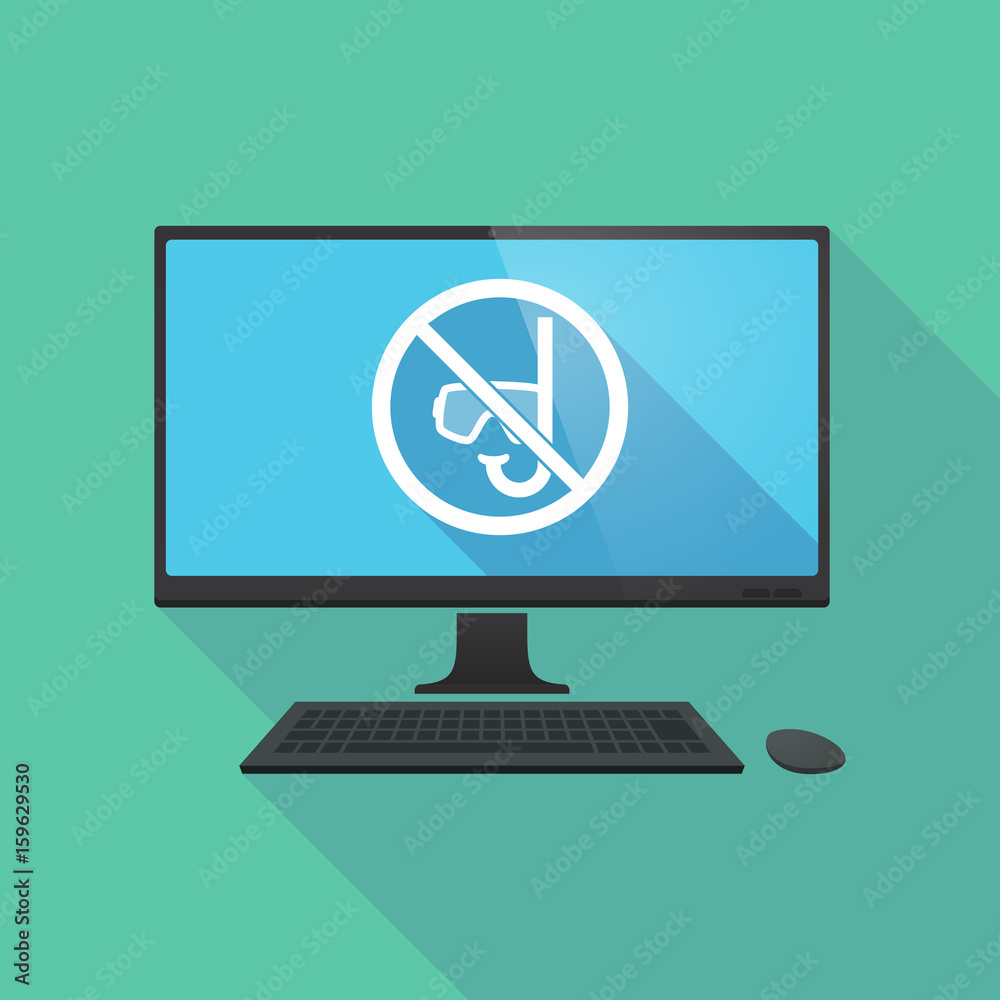 Long shadow computer with a diving glasses and a snorkel in a not allowed signal Long shadow computer with a diving glasses and a snorkel in a not allowed signal