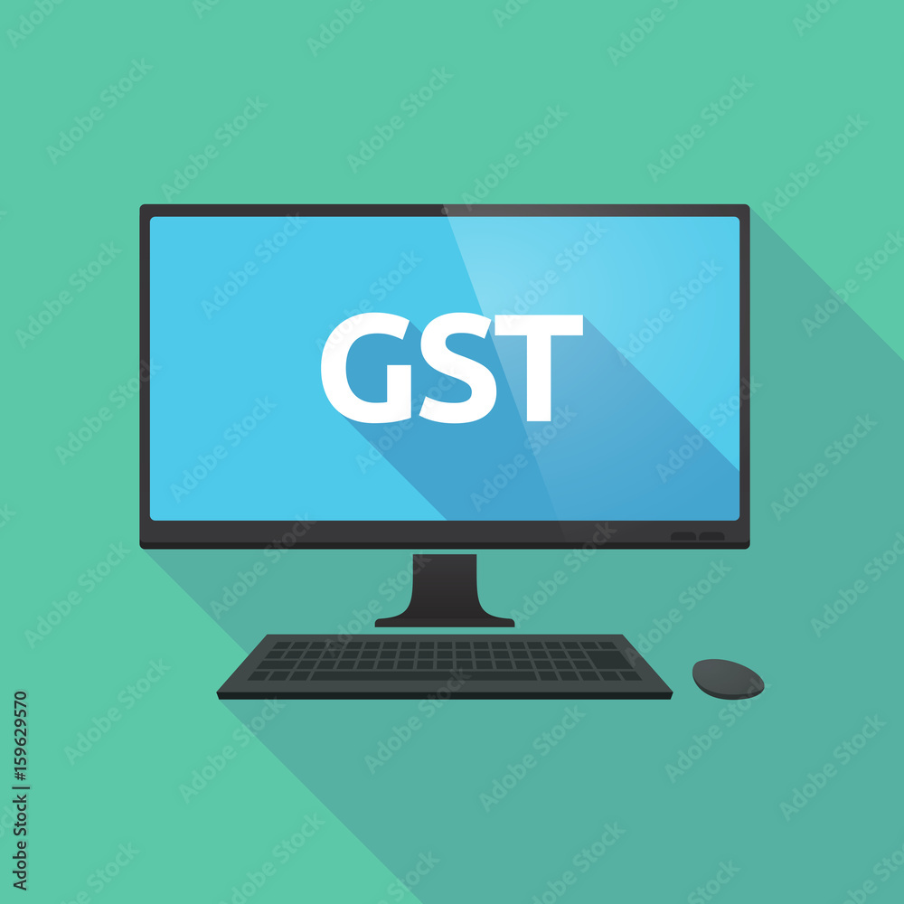 Long shadow computer with the Goods and Service Tax acronym GST Long shadow computer with the Goods and Service Tax acronym GST