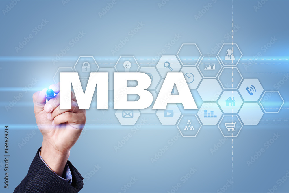 Fototapeta premium Businessman drawing on virtual screen. mba concept.