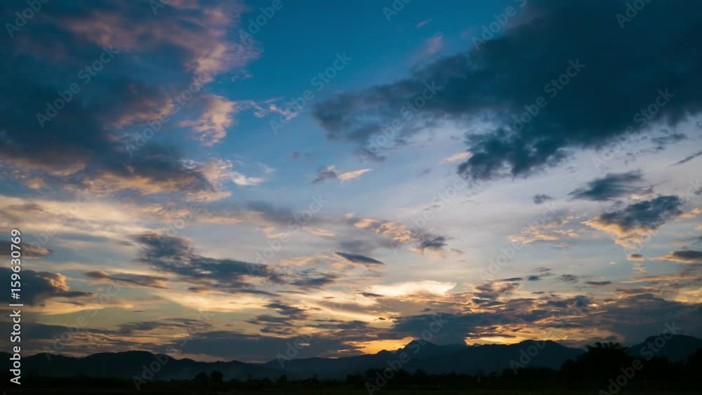 Timelapse day to night  cloudy on golden time after sunset.