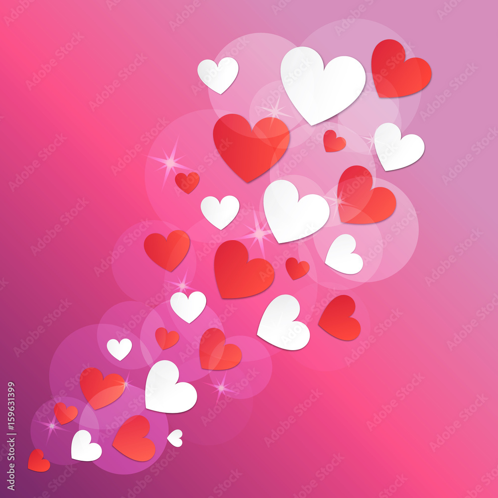 Hearts red and white a vector on a pink background