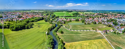 Aerial panorama of the Ill river between Fegersheim and Eschau near Strasbourg - Grand Est, France photo