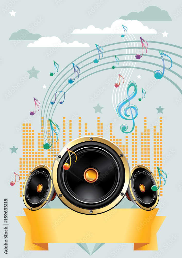 Obraz premium Speakers and notes - modern music design