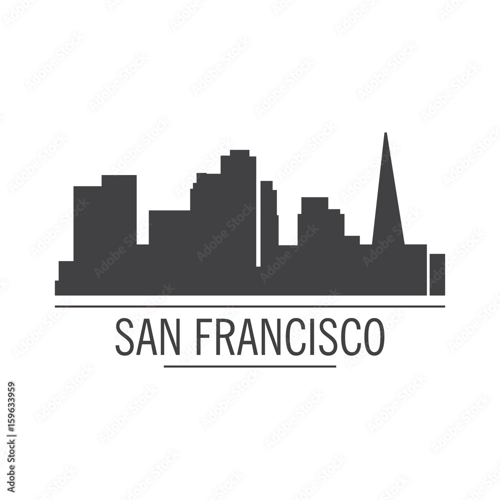  City silhouette.
Down town American landscape with skyscrapers and high-rise buildings in flat style a vector.View of San Francisco from the river