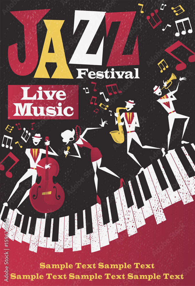 Fototapeta premium Retro Abstract Jazz Festival Portrait Poster