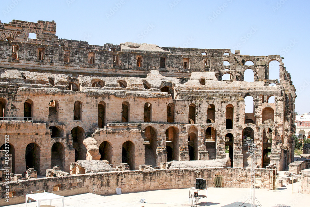 Ruined Coliseum in the afternoon in Tunisia El Jem