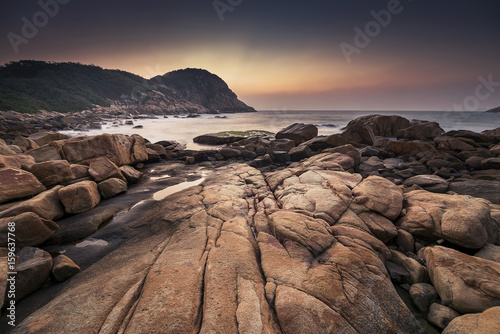 Billede på lærred Dawn at Shek O Beach, Hong Kong