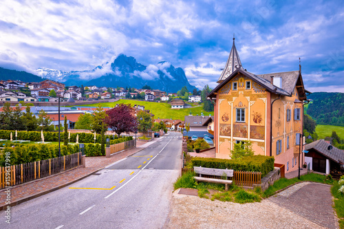 Idyllic Alpine town of Kastelruth architecture and mountains view