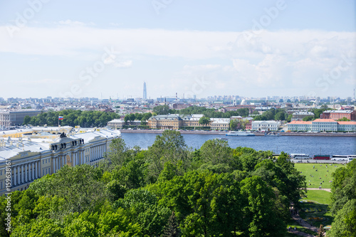 Panoramic view of Vasilievsky island and Neva river in Saint Petersburg. © Alfira