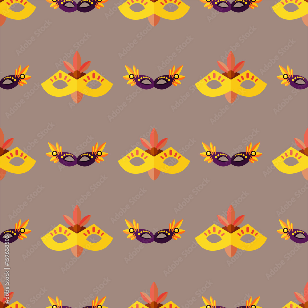 Fototapeta premium Authentic seamless pattern venetian painted carnival face masks party decoration masquerade vector illustration