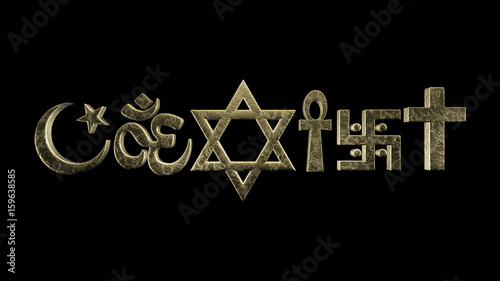 religion symbols coexist on black background photo