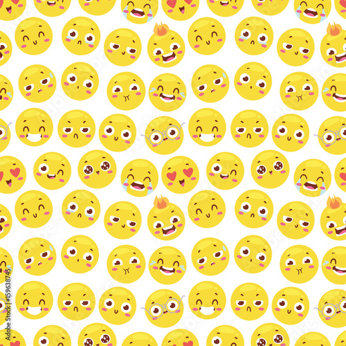 Seamless pattern with cheerful happy smile emojji faces website yellow expression emotion icons background vector illustration
