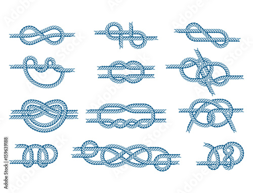 Sea boat rope knots vector illustration isolated marine navy cable natural tackle sign