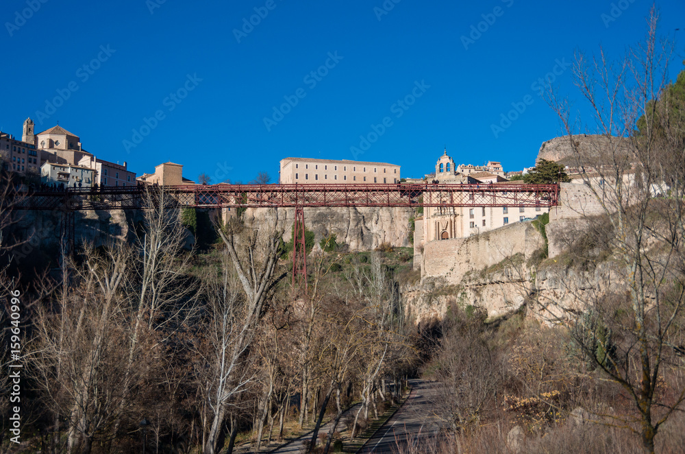 San Pablo bridge and Parador de Cuenca. Saint Paul monastery in the outskirts of Cuenca,  Spain