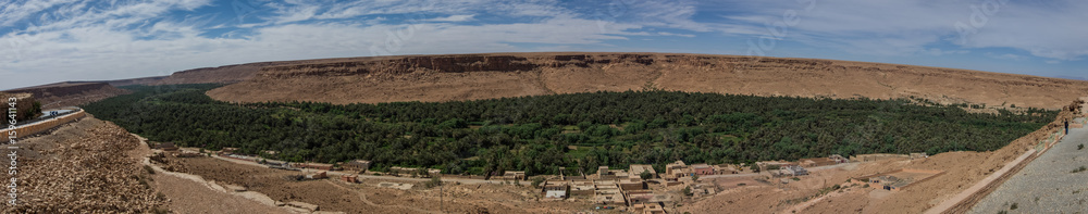 Huge palm grove in Ziz river valley, Morocco. Panorama view