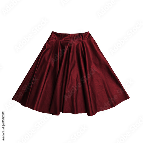 red leather a-line skirt isolated on white background