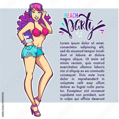 Party girl, vector template for yor beach party invitation