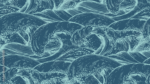 Seamless pattern with hand drawn sea waves