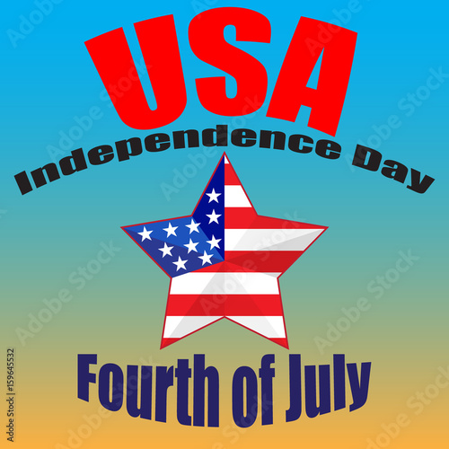 Fourth of July poster. Independence Day USA. Fourth of July card with USA flag. Usable for greeting cards, banners, print. Fourth of July poster. Star with the flag of America. Vector illustration