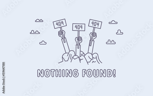 404 error page concept. Demonstrators with risen hands.