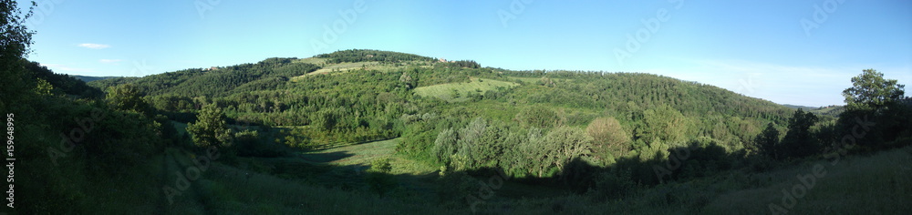 Hügellige Landschaft in Italien mit Wald