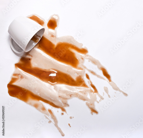 White Coffee cup spill on white background
