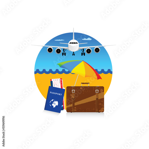 travel symbol with suitcase and passport illustration