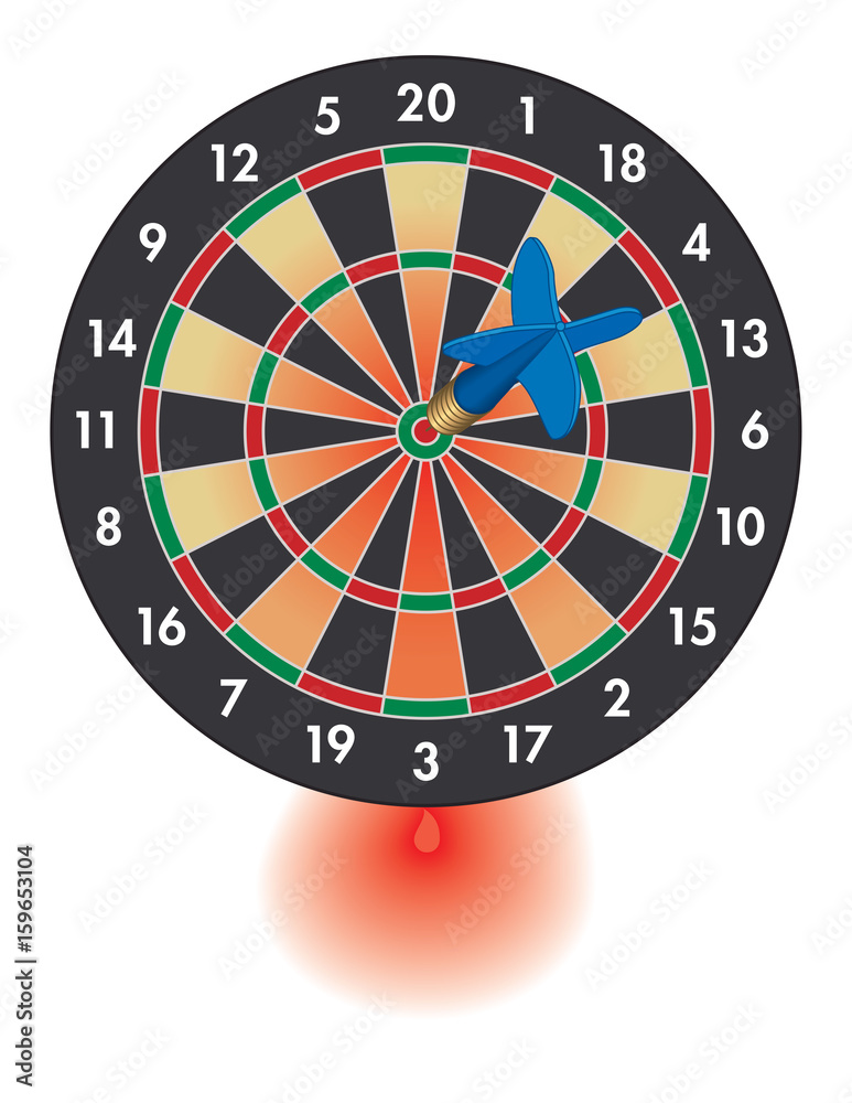 concept of dart on bulls-eye of dart board causing bleeding concept of dart on bulls-eye of dart board causing bleeding