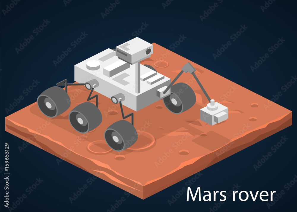 Obraz premium Isometric flat 3D isolated vector Rover standing on Mars