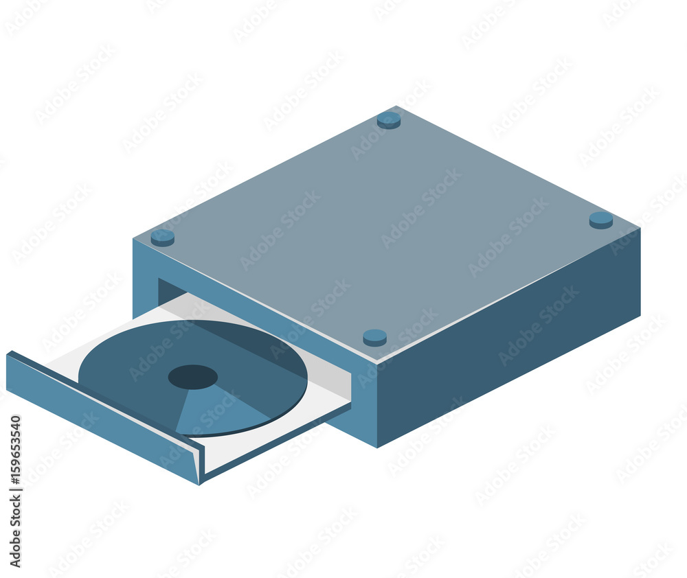 Isometric flat 3D isolated vector Cd Disk Drive Isometric flat 3D isolated vector Cd Disk Drive