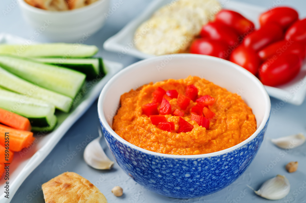 Red Bell pepper hummus with vegetables Red Bell pepper hummus with vegetables