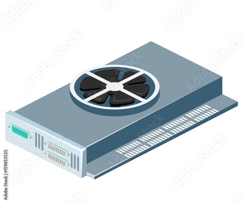 Isometric flat 3D isolated vector video card computer technology equipment